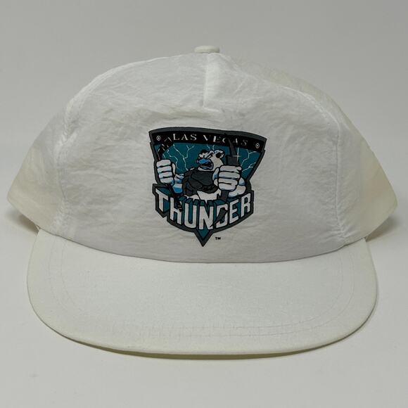Vintage 90s Las Vegas Thunder Hat Cap White Ice Hockey Snapback 5 Panel A Frame - Picture 9 of 9